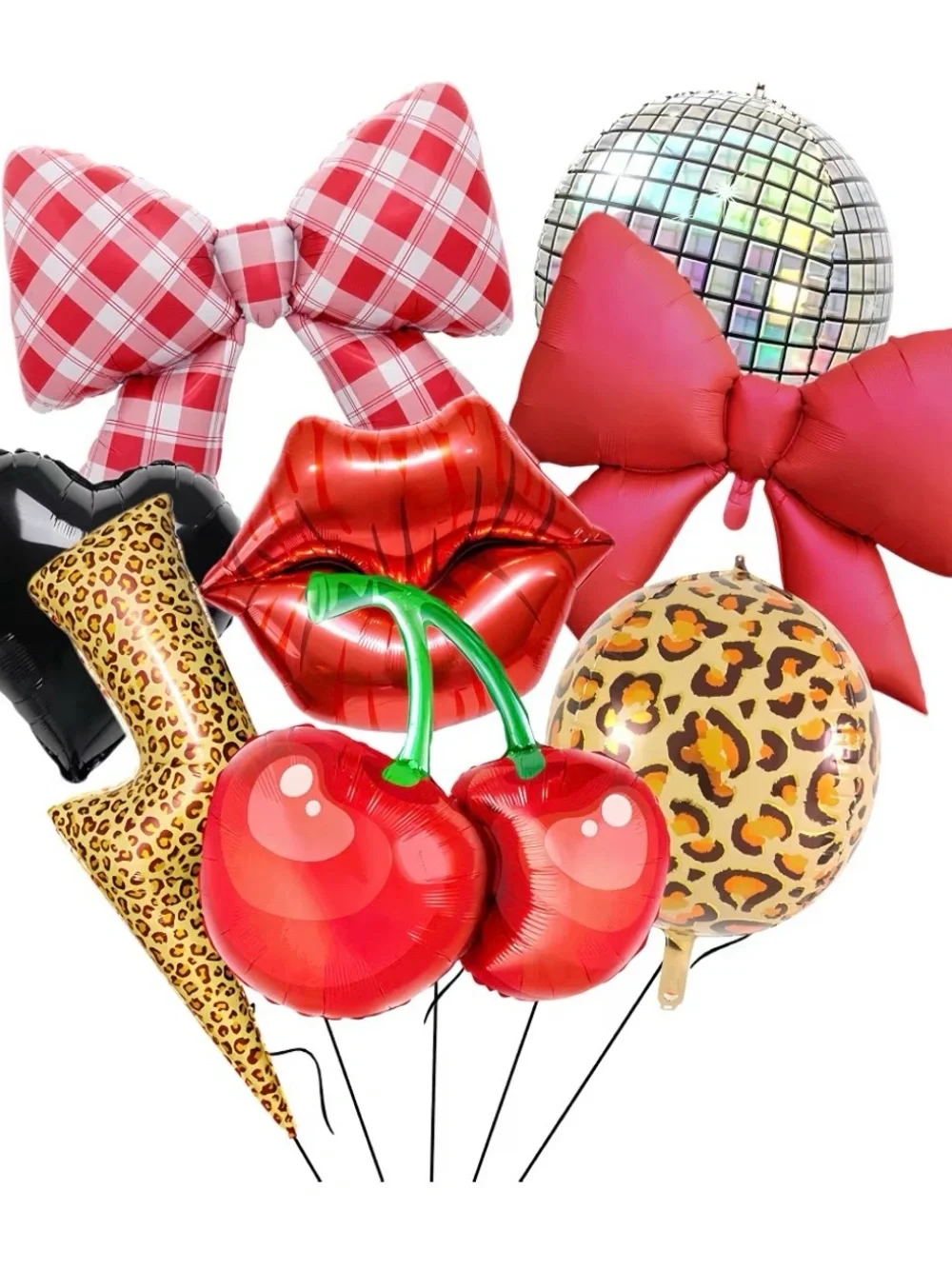 Party Balloon Bundle - Red Cherry & Leopard Foil Balloon Set